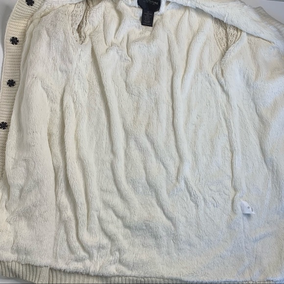 MM COUTURE Cream Cable Knit Faux Fur Lined Hooded sweater Cardigan Jacket - Picture 11 of 13